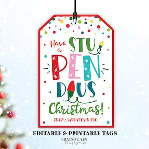 Bearbeitbares StuPENdous Weihnachtsetikett, druckbarer Urlaub, Stiftgeschenk, Lehrer, Schüler, Schule PTO, Stupendous, Mitarbeiter, Personal