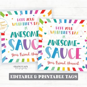 Awesome Sauce Tag, Applesauce Valentine, Apple Sauce Preschool Classroom Hot Printable Editable Easy Friend Co-Worker Kids Non-Candy
