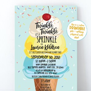 Twinkle Twinkle It's a Sprinkle, Boy Sprinkle Invitation, Ice Cream ...