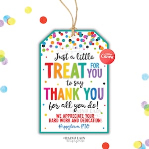 Treat for you to say Thank you Appreciation Gift Tag, Printable Editable Digital Download