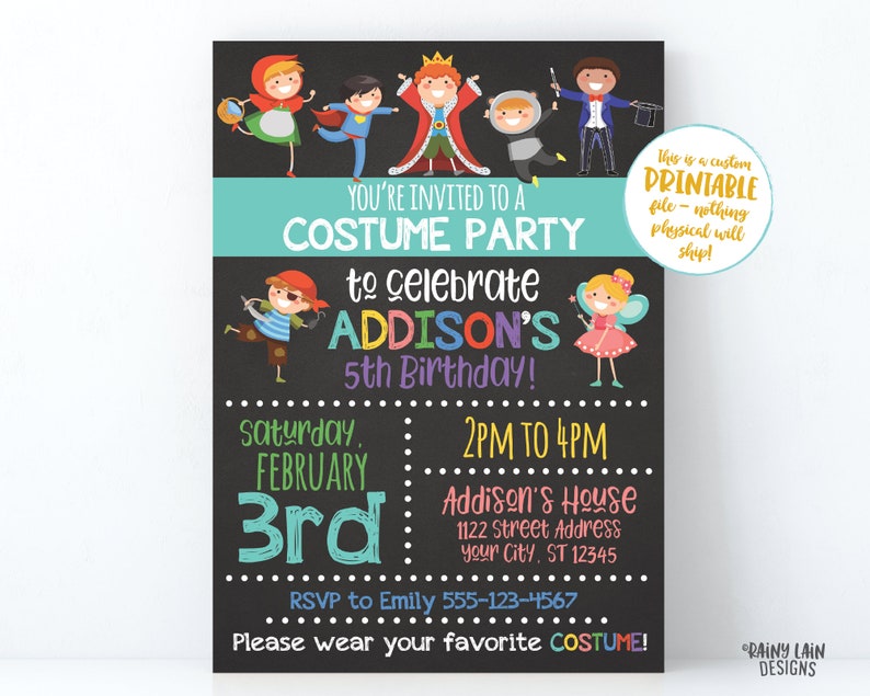 costume-birthday-party-invitation-chalkboard-costume-party-etsy