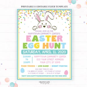 Easter Egg Hunt Flyer, Egg Hunt Invite Printable, Easter Egg Hunt Invitation, Outdoor Egg Hunt Flyer, Easter Bunny, Confetti, Spring