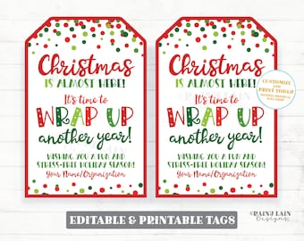 Christmas Wrapping Paper Gift Tag, Wrap up the Year, Holiday Pop by Tags,  Neighbor Gift, Gift Wrap Gift Tag, Teacher Gift, Just Add Confetti 