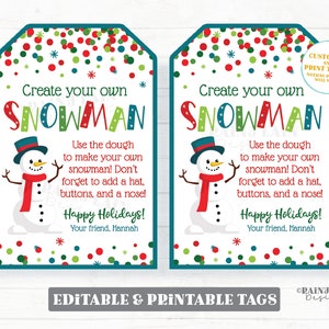 Printable Play Dough Snowman Kit Bag Topper Make Your Own Snowman Build  Your Own Snowman Digital Printable DIY 