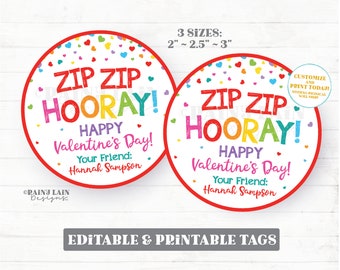 Zip Bracelet Valentine, Zip Zip Hooray Happy Valentine's Day Tag, Fidget Non-Candy Gift Printable Kids Valentine Preschool Classroom