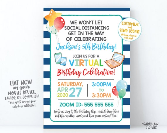 Virtual Birthday Party Invitation Virtual Party Invitation