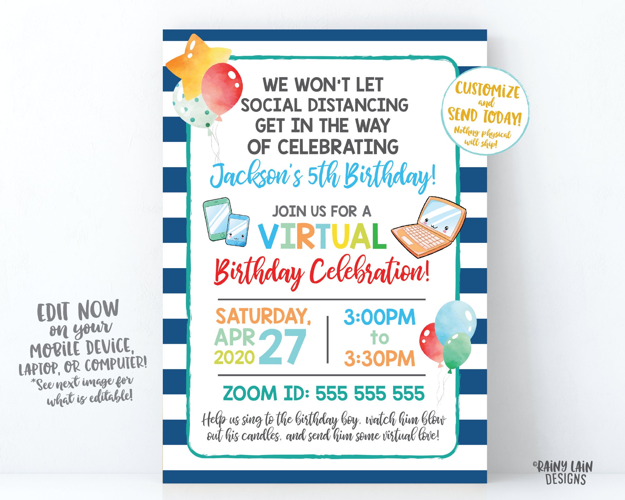 Invitations Paper Zoom Party Video Chat Party Social Distance Party