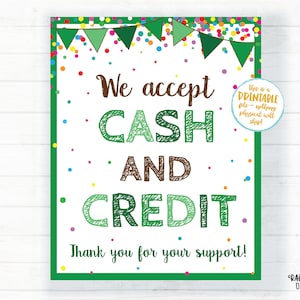 We Accept Cash and Credit Cards Sign, Cookie Booth Printable, Cookie Sign Cookie Printable Cookie Booth Sign Bake Sale Fundraiser