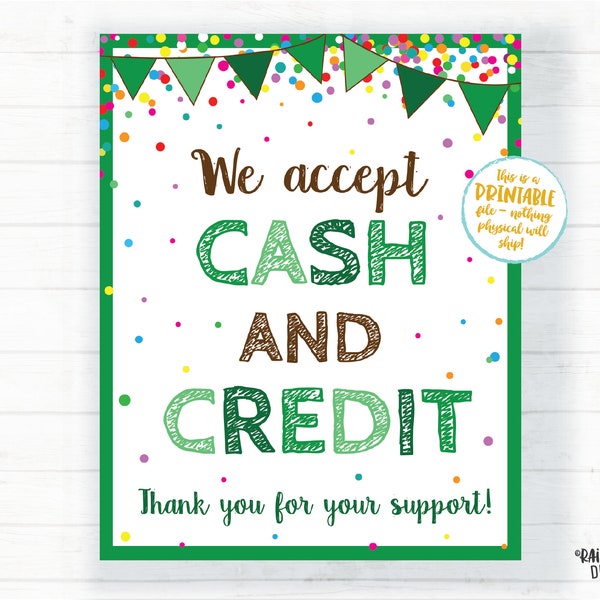 We Accept Cash and Credit Cards Sign, Cookie Booth Printable, Cookie Sign Cookie Printable Cookie Booth Sign Bake Sale Fundraiser