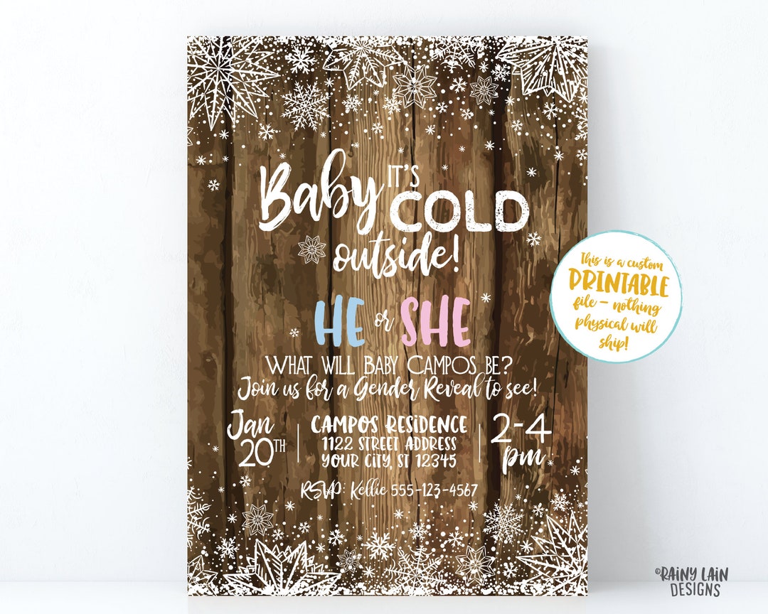 Winter Gender Reveal Invitation, Baby It's Cold Outside, Snowflake