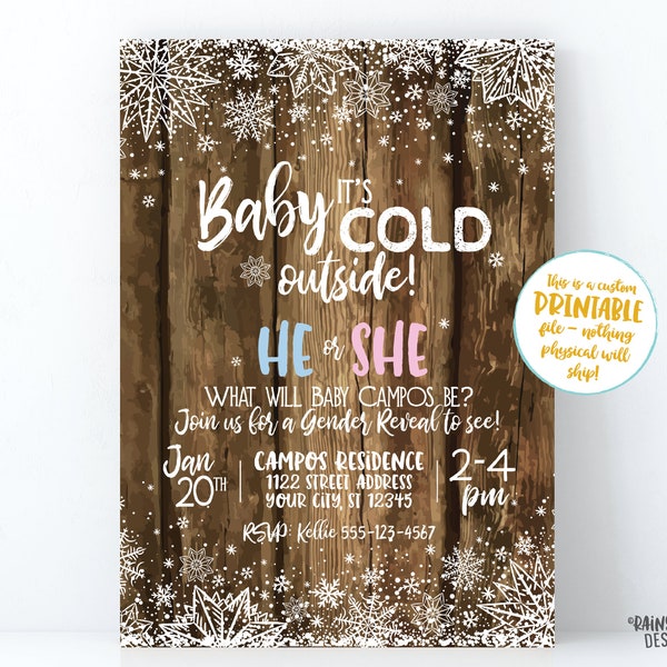 Snow Gender Reveal Invitations Etsy