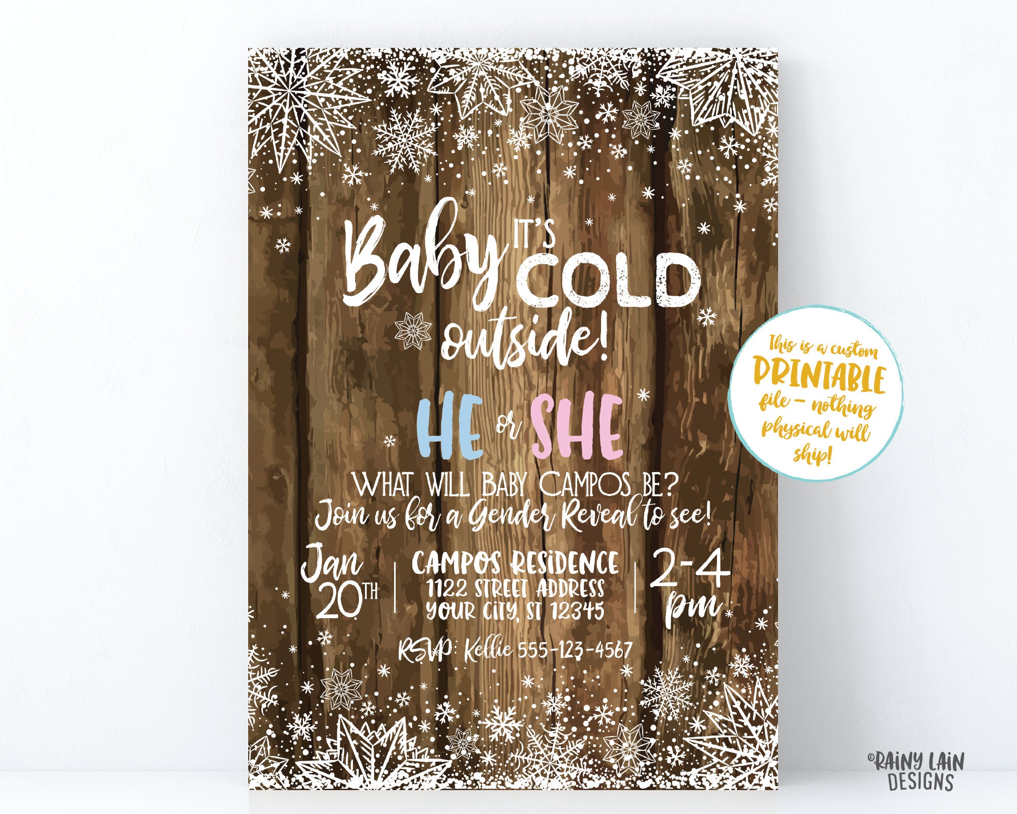 Paper Baby It's Cold Outside Evite Winter gender reveal invitation Baby
