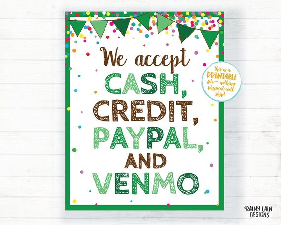 Cookie Booth Sign, We Accept Cash Credit PayPal Venmo, Printable Digital Download