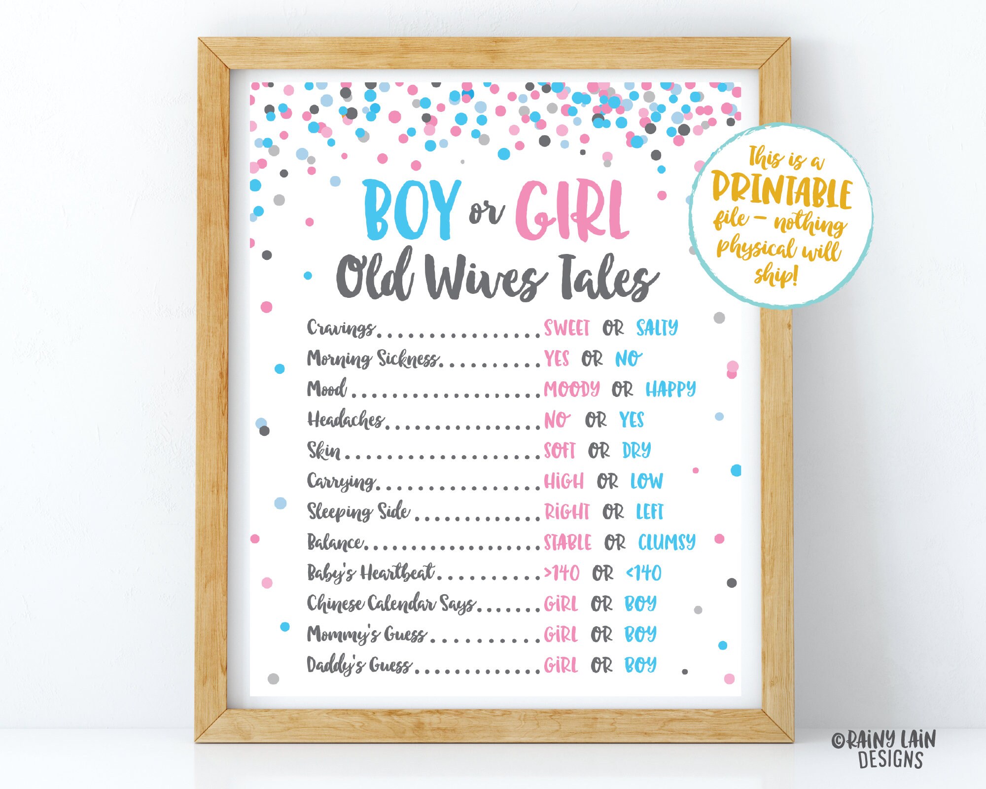 Old Wives Tales Sign Gender Reveal Poster Gender Reveal