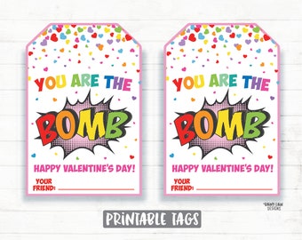 You're the Bomb Valentine, Bath Bomb Valentine, You are the Bomb Tag, Preschool Valentines Classroom Printable Kids Non-Candy Valentine Tag