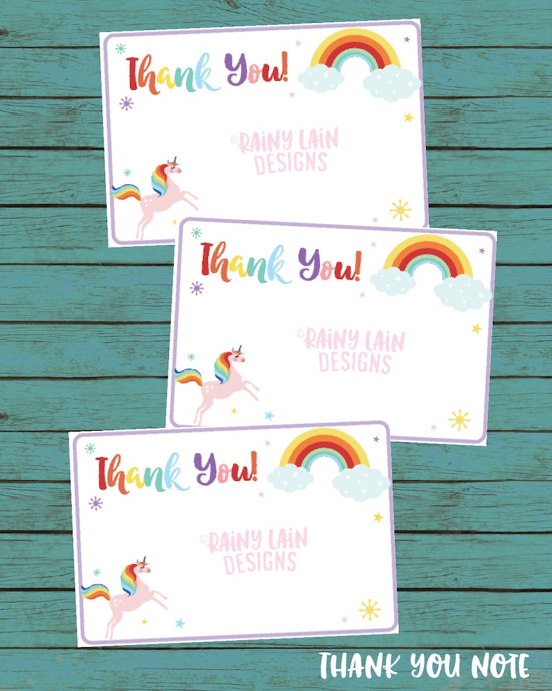 unicorn thank you card unicorn thank you note printable etsy