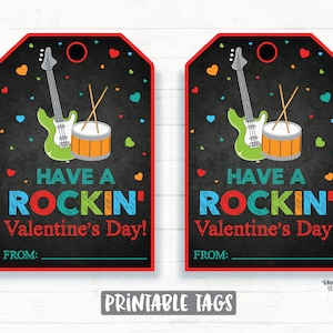Passez une Saint-Valentin rock, rock, rock, pop, guitare, batterie, Saint-Valentin préscolaire, salle de classe, imprimables pour enfants sans bonbons pour la Saint-Valentin