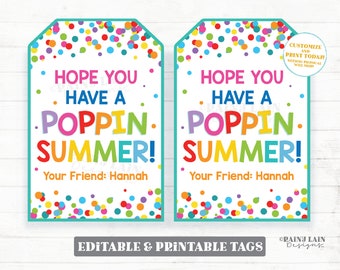 J'espère que vous avez un poppin Summer Tags Étiquettes-cadeaux de fin d'année scolaire Pop corn Pop Fidget Préscolaire Classe Imprimable Enfants Cadeau pour enseignant