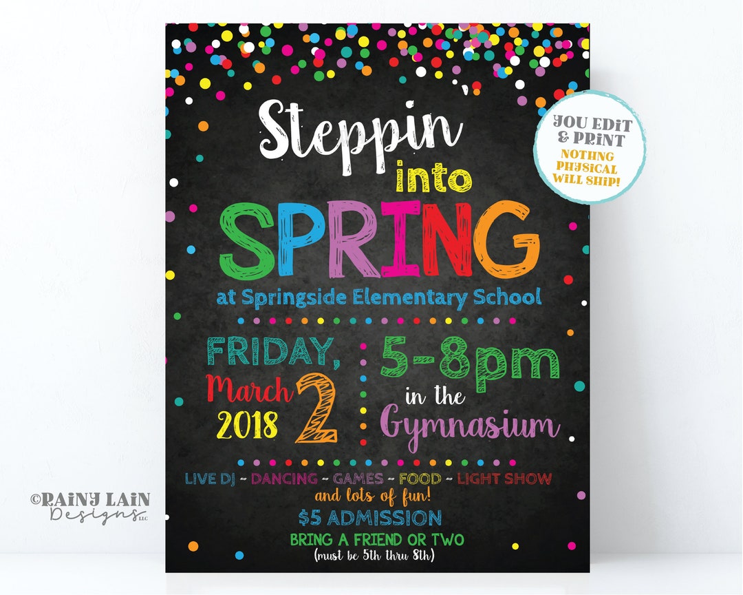 Spring Dance Flyer, Editable Dance Invitation, Steppin Into Spring, Fundraiser Flyer, Spring