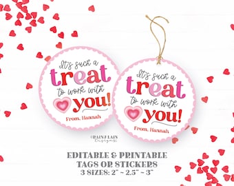 Work Valentine Treat Tags, Treat to work with you, Valentine's Day, Downloadable, Valentine Appreciate, Coworker, Staff, Boss