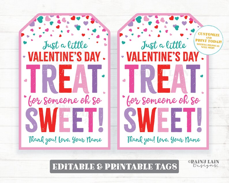 Valentine's Day Treat for Someone oh so Sweet, Valentine Treat Tags Gift Favor Kids Classroom Co-Worker Employee Staff Teacher PTO Editable image 1
