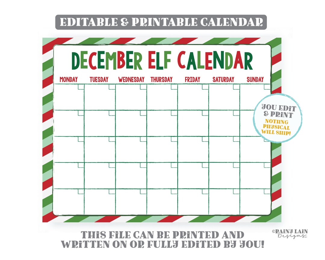 Elf Planning Calendar Printable Elf Calendar Editable Christmas Elf ...