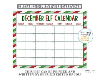 Elf Planning Calendar Printable Elf Calendar Editable - Etsy