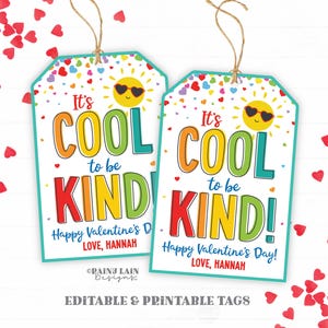Afdrukbaar valentijnscadeaulabel van It's Cool to Be Kind voor gunsten of valentijnsuitwisselingen in de klas