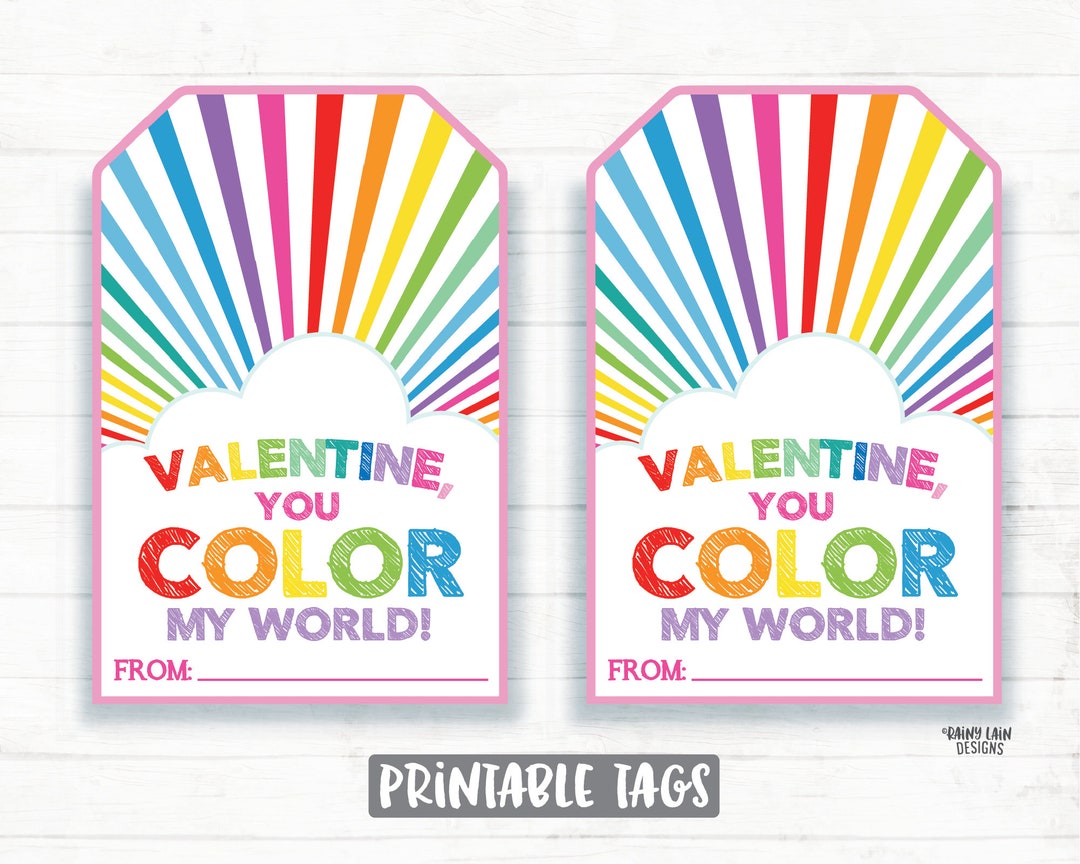 You Color My World Valentine, Crayons, Coloring, Rainbow, Cloud ...