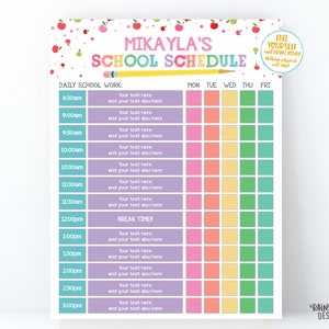 Editable Home School Schedule, HomeSchool Planner, Printable Homework Chart Kids Schedule, Daily Task List Checklist Template Weekly Planner image 1