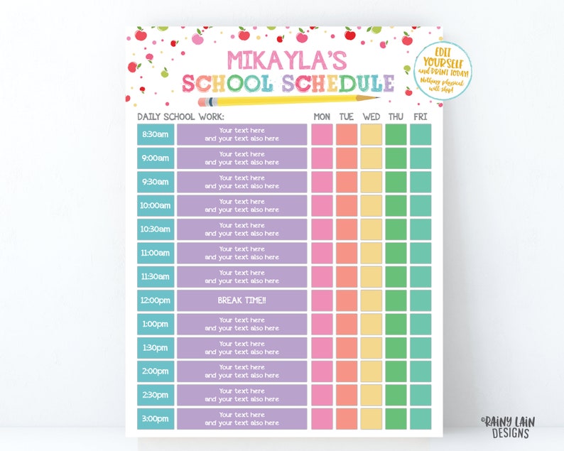 Editable Home School Schedule, HomeSchool Planner, Printable Homework Chart Kids Schedule, Daily Task List Checklist Template Weekly Planner image 1