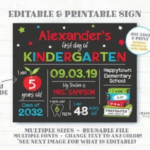 Editable First Day of School Sign Printable Chalkboard Template Back Photo Prop Books Apple Stars 1st 3rd 4th 5th Kindergarten ANY Grade