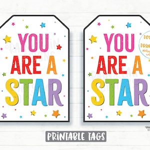 Je bent een ster-cadeaulabel Afdrukbaar waarderingscadeau-label, medewerker-collega, student, leraar, vriend, essentiële werknemer, directeur Bedankt