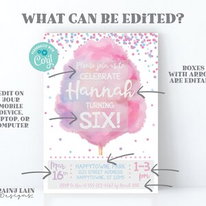 Cotton Candy Invitation Editable Sweet Celebration Candy Shop Invite ...