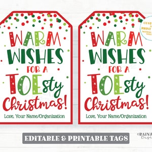 Warm Wishes for a Toe-sty Christmas Tag Fuzzy Socks Gift Cozy Toesty Pedicure Nail Polish Set Holiday Friend Daycare Teacher Staff Spa