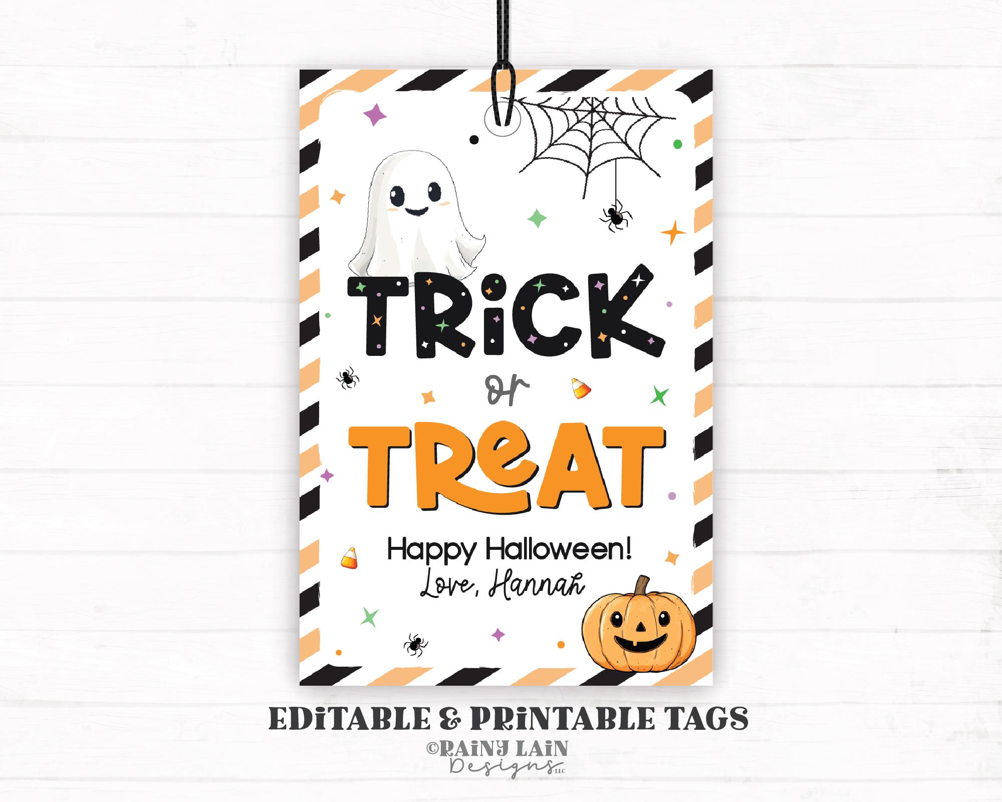 Editable Trick or Treat Halloween Gift Tag Template, Printable Happy ...