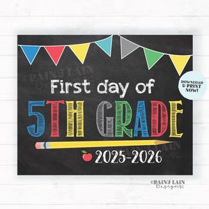 First Day of 5th Grade Sign Boy Printable First Day of School Sign Back to School Chalkboard Sign 1st Day of School Instant Download Fifth