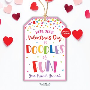 Doodles of Fun Valentine Tag, Sketch Game, Non-Candy Classroom Valentine, Canva Template