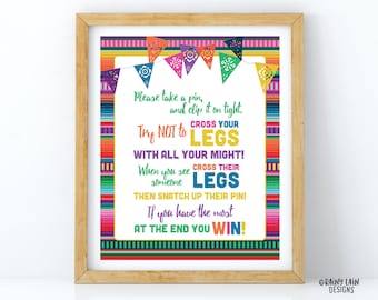 Fiesta Baby Shower Clothespin Game, Don't Cross Your Legs Game, Clothespin Game Sign, Fiesta Baby Shower Sign, Mexican Fiesta, Papel Picado