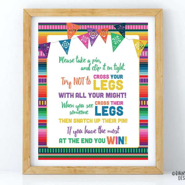 Fiesta Baby Shower Clothespin Game, Don't Cross Your Legs Game, Clothespin Game Sign, Fiesta Baby Shower Sign, Mexican Fiesta, Papel Picado