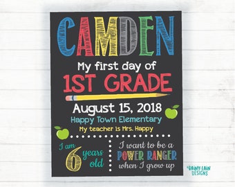 First day of school sign, First day of 1st grade sign, Kindergarten Chalkboard poster, 1st day of school sign, Back to School Sign Printable