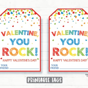 Vous rockez la Saint-Valentin, Rocks de la Saint-Valentin, Pop, roche peinte, peinture rupestre, étiquette de la Saint-Valentin non-bonbon à imprimer pour enfants d'âge préscolaire