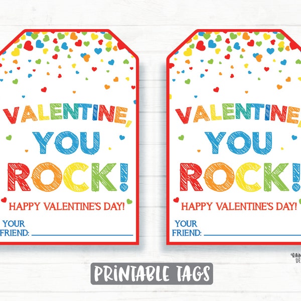 You Rock Valentine, Rocks Valentine, Pop, Painted Rock, Rock Painting, Preschool Valentines Classroom Printable Kids Non-Candy Valentine Tag