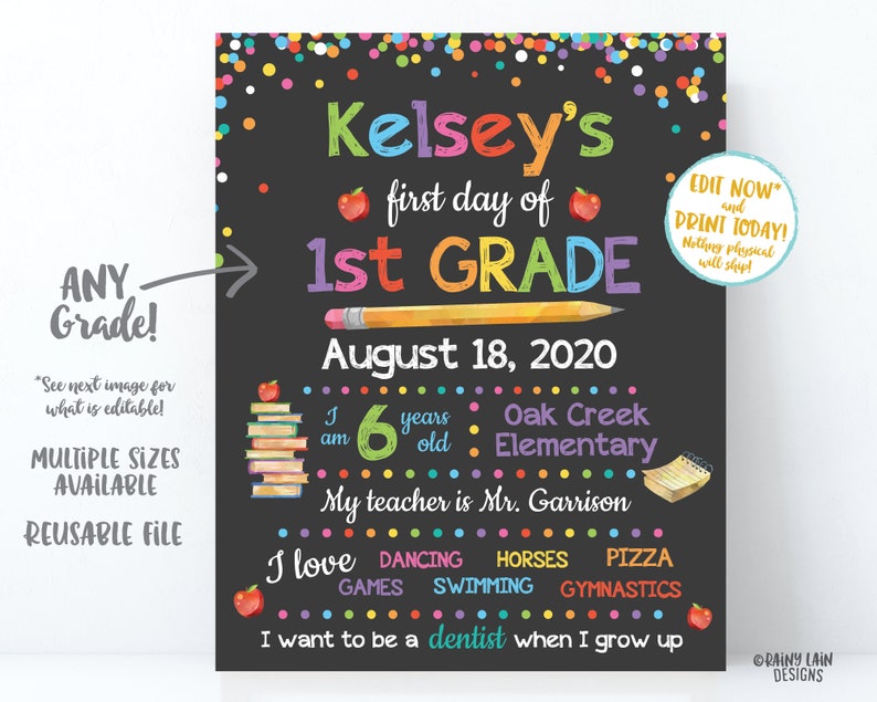 Printable First Day of School Chalkboard Editable 1st Day of | Etsy