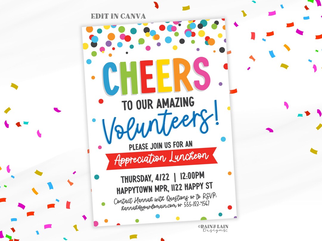 Volunteer Appreciation Invite Template, Cheers to Our Volunteers ...