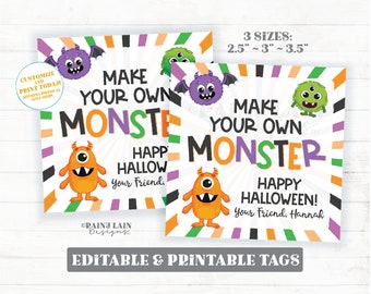 Editable Make Your Own Monster Tag Printable Halloween Favor, Party, Trick or Treat, Craft Activity, Dough, Digital Download