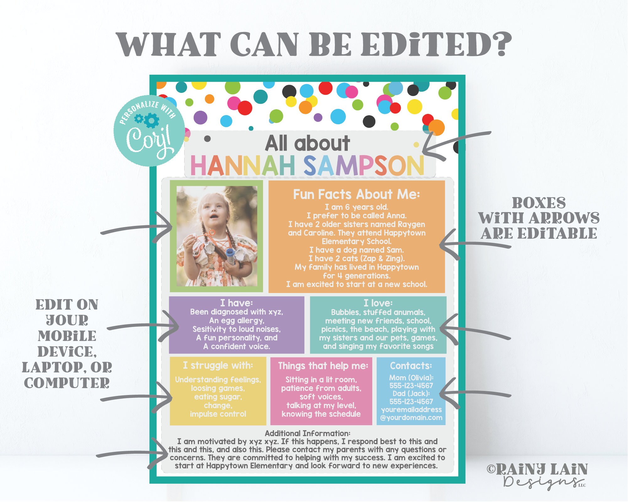 Editable All About Me Child Info Template, Back to School Special Needs ...