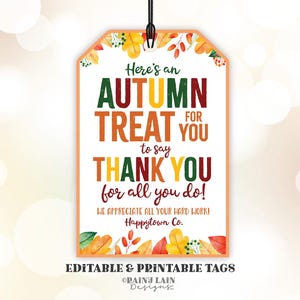 Autumn Treat Thank you Tag Fall Appreciation Gift Tags Thanksgiving Favor Tags Employee Company Essential Staff Teacher Thank you Tag Sweet