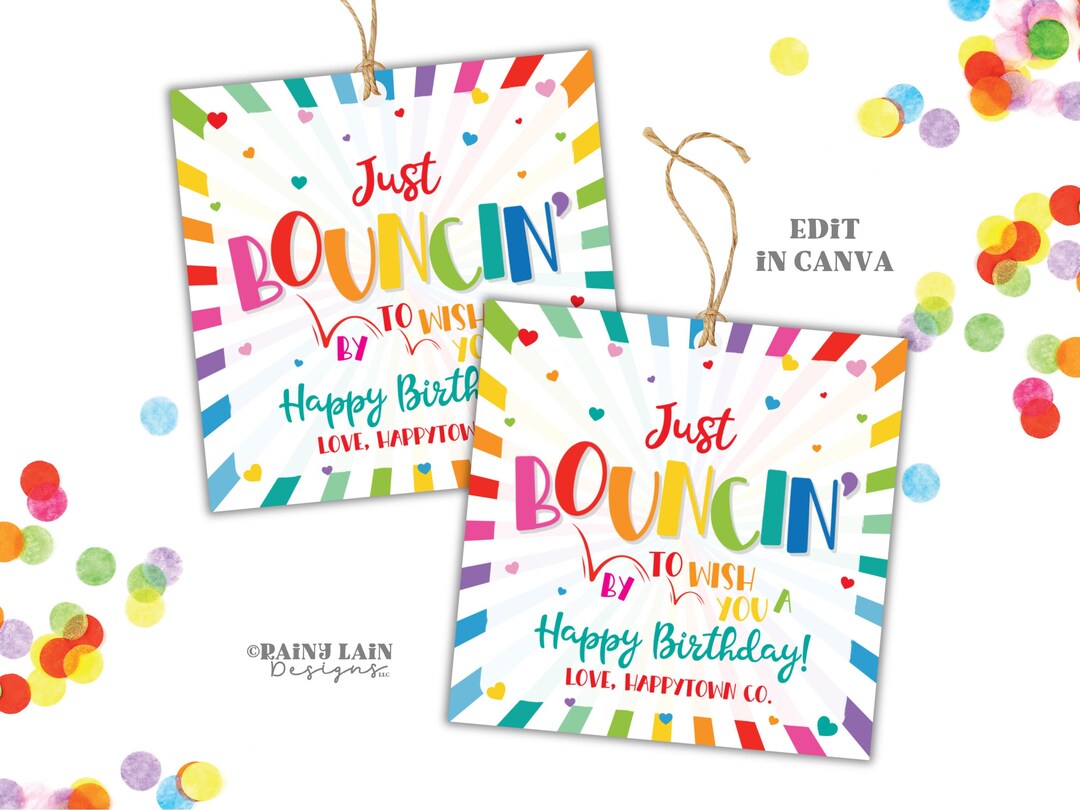 Bouncy Ball Birthday Gift Tag, Editable Printable Canva Template - Etsy