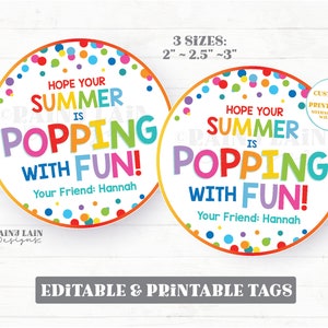 Hope your Summer is Popping with Fun Tags Round End of School Year Gift Circle Popcorn Pop Fidget Preschool Classroom Printable Kids Teacher